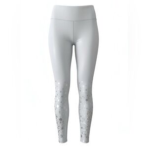 ALO Yoga Light Gray Leggings with Sparkly Silver & White Detail - Size XS